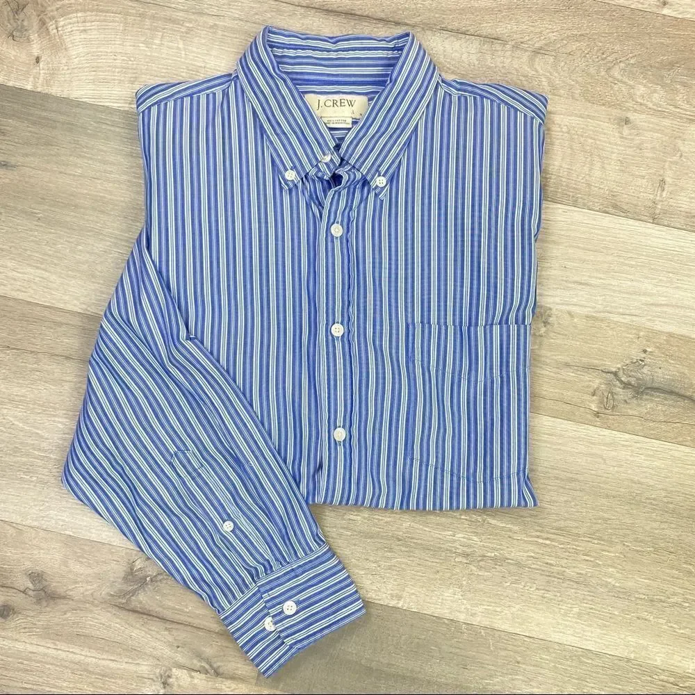 Vintage J. Crew Striped Long Sleeve Button Front Shirt Blue White Large